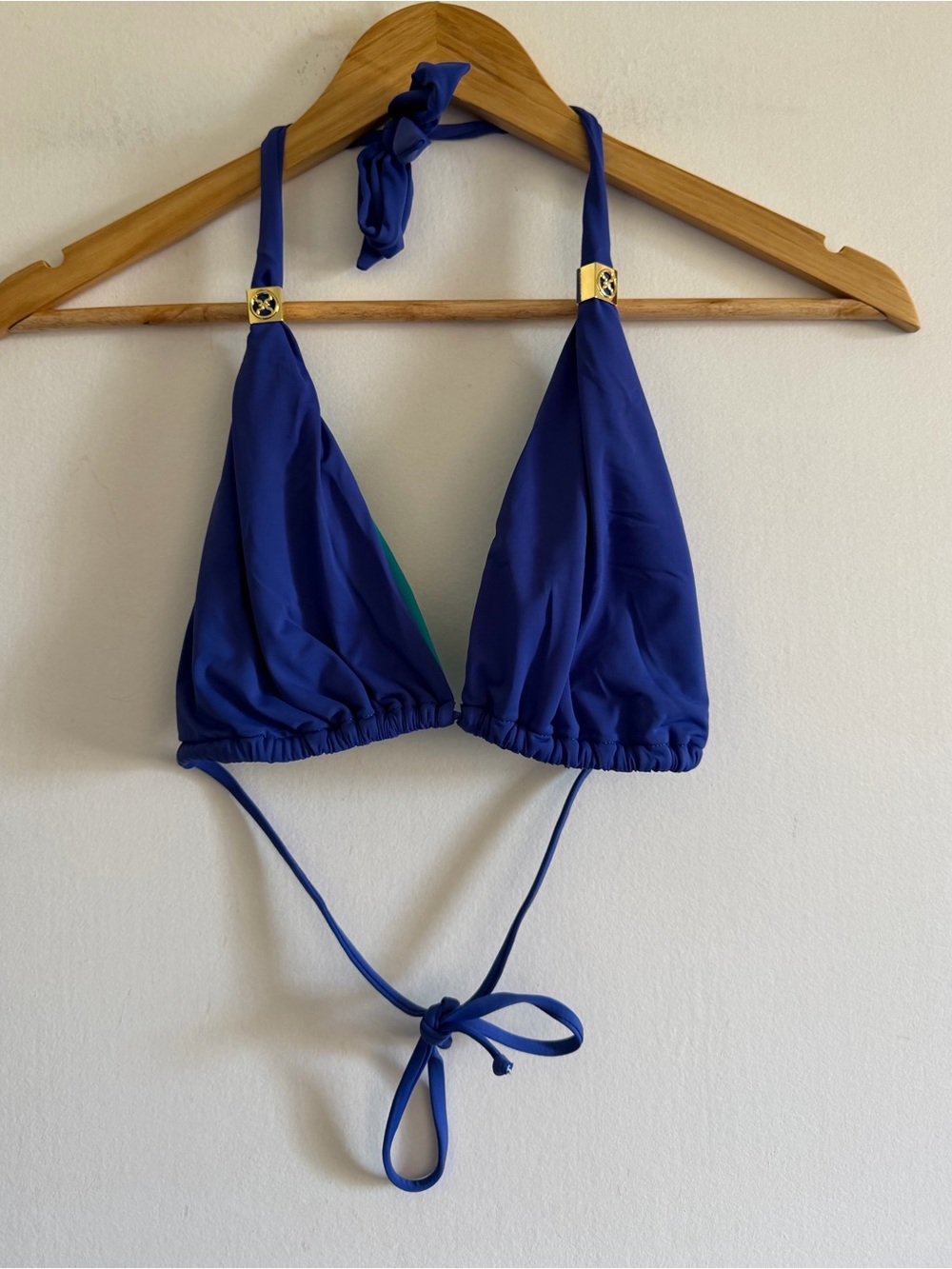 ViX Paula Hermanny Royal Blue Triangle Halter Tie Bikini Top size Large EUC